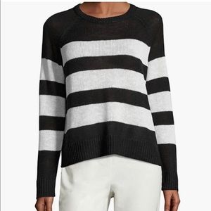 Eileen Fisher Sweater Women Large Organic Linen Cotton Stripe Black White R16STZ